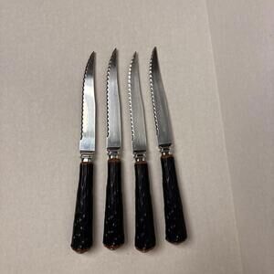 Warwick Steak Knife Set of 4 Stainless Sheffield Faux Bone Stag Handle England